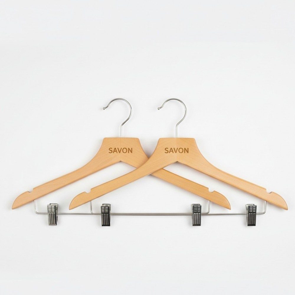 WOODEN HANGER WITH CLIPS